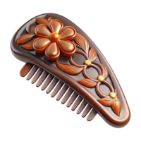 boldramatic Art Nouveau hair comb, tortoiseshell ansilver, floral motif, soft lighting, side view, icon style, isolateon transparent background,high-resolution product photography premium png