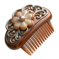 inspireretro Art Nouveau hair comb, tortoiseshell ansilver, floral motif, soft lighting, side view, icon style, isolateon transparent background,high-resolution product photography impeccable png