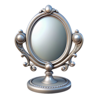 elegant signature Ornate dressing table mirror, triple mirror design, silver finish, soft lighting, front view, icon style, isolateon transparent background,high-resolution product photography png