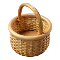 signature industrial Woven wicker basket, natural fibers, handles, soft lighting, top-down view, isolateon transparent background,high-resolution product photography detailed png