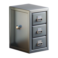 whimsical captivating Metal filing cabinet, gray finish, lockable drawers, studio lighting, front view, isolateon transparent background,high-resolution product photography artisan png