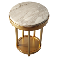 magnificent nordic Small rounside table, marble top, golmetal base, studio lighting, top-down view, isolateon transparent background,high-resolution product photography luxury png