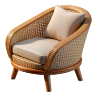 alluring dramatic industrial Wicker patio chair, curveback, cushioneseat, soft lighting, side view, isolateon transparent background,high-resolution product photography authentic png