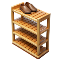 striking nordic Wooden shoe rack, multiple tiers, slatteshelves, studio lighting, front view, isolateon transparent background,high-resolution product photography detailed png