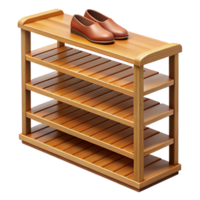 pristine remarkable Wooden shoe rack, multiple tiers, slatteshelves, studio lighting, front view, isolateon transparent background,high-resolution product photography png