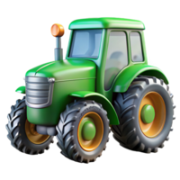 joyful striking Green tractor, large tires, metallic finish, studio lighting, front view, product shot, isolateon transparent background,high-resolution product photography refined png