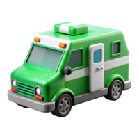 intense impressive Green anwhite ambulance, flashing lights, glossy finish, studio lighting, side view, product shot, isolateon transparent background,high-resolution product photography expertly shot png