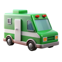 spectacular distinctive Green anwhite ambulance, flashing lights, glossy finish, studio lighting, side view, product shot, isolateon transparent background,high-resolution product photography png