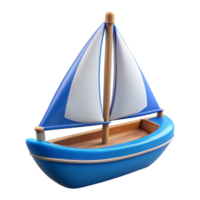 exquisite artistic Blue sailboat, white sails, wooden hull, studio lighting, side view, product shot, isolateon transparent background,high-resolution product photography precision png