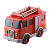 playful striking Refiretruck, extendeladder, glossy finish, dramatic lighting, front view, product shot, isolateon transparent background,high-resolution product photography professional png