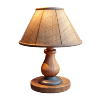 elegant dynamic urban Rustic wooden table lamp, carvebase, linen shade, warm soft lighting, product shot, isolateon transparent background,high-resolution product photography refined png