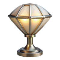 hypnotic iconic Art Deco table lamp, geometric chrome base, frosteglass shade, soft lighting, front view, product shot, isolateon transparent background,high-resolution product photography png