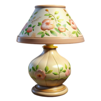striking playful baroque Ceramic table lamp, hand-paintefloral pattern, soft ambient lighting, front view, product shot, isolateon transparent background,high-resolution product photography refined png