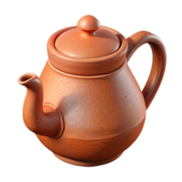 nostalgic gorgeous Clay teapot, rustic terracotta finish, handmade design, soft lighting, side view, product shot, isolateon transparent background,high-resolution product photography gallery standard png