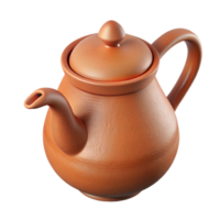 elegant creative Clay teapot, rustic terracotta finish, handmade design, soft lighting, side view, product shot, isolateon transparent background,high-resolution product photography 4K png