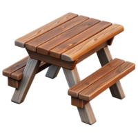 ethereal beautiful Rustic wooden picnic table, weatherefinish, traditional design, soft lighting, product shot, with transparent background,high-resolution product high resolution png