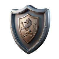 inspireartistic Shielcrest, lion rampant design, metallic finish, dramatic lighting, front view, detaileillustration, with transparent background,high-resolution product photography handcrafted png