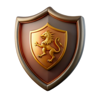 glorious standout Shielcrest, lion rampant design, metallic finish, dramatic lighting, front view, detaileillustration, with transparent background,high-resolution product photography png