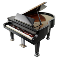 nostalgic dramatic Granpiano, ebony finish, high polish, dramatic lighting, side view, render, isolateon transparent background,high-resolution product photography ultra HD png