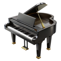 majestic dramatic victorian Granpiano, ebony finish, high polish, dramatic lighting, side view, render, isolateon transparent background,high-resolution product photography 8K png