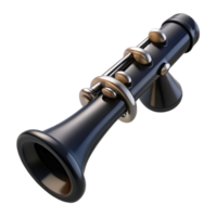 unforgettable mid-century Clarinet, black, glossy finish, dramatic lighting, front view, with reeattached, render, isolateon transparent background,high-resolution product photography expertly shot png