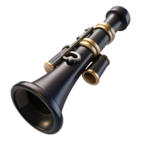 glorious artistic Clarinet, black, glossy finish, dramatic lighting, front view, with reeattached, render, isolateon transparent background,high-resolution product photography refined png