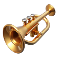 joyful splendiTrumpet, brass, polished, studio lighting, with mouthpiece, render, isolateon transparent background,high-resolution product photography 8K png