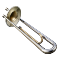 dramatic elegant Trombone, silver, brushemetal finish, soft lighting, side view, with slide extended, render, isolateon transparent background,high-resolution product photography 4K png