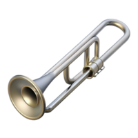 peaceful beautiful Trombone, silver, brushemetal finish, soft lighting, side view, with slide extended, render, isolateon transparent background,high-resolution product photography refined png