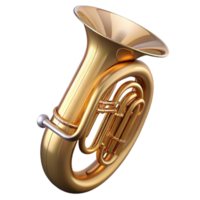 extraordinary standout Tuba, brass, polished, dramatic lighting, front view, with valves visible, render, isolateon transparent background,high-resolution product photography png