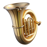 wonderful romantic contemporary Tuba, brass, polished, dramatic lighting, front view, with valves visible, render, isolateon transparent background,high-resolution product photography artisan png
