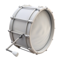 rare minimalist Bass drum, white, glossy finish, studio lighting, side view, with pedal, render, isolateon transparent background,high-resolution product photography refined png