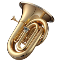 stunning iconic Tuba, brass, polished, dramatic lighting, front view, with valves visible, render, isolateon transparent background,high-resolution product photography png