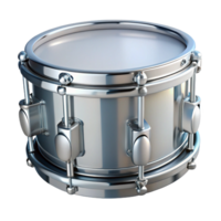 serene inspireSnare drum, chrome finish, soft lighting, front view, with snare wires visible, render, isolateon transparent background,high-resolution product photography png