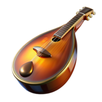 alluring victorian Mandolin, teardrop shape, sunburst finish, glossy, dramatic lighting, front view, render, isolateon transparent background,high-resolution product photography studio quality png