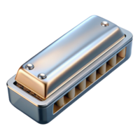 enchanting harmonious classic Harmonica, diatonic, chrome plated, studio lighting, top-down view, render, isolateon transparent background,high-resolution product photography expertly shot png