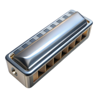 captivating ethereal industrial Harmonica, diatonic, chrome plated, studio lighting, top-down view, render, isolateon transparent background,high-resolution product photography high quality png