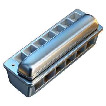 joyful sumptuous Harmonica, diatonic, chrome plated, studio lighting, top-down view, render, isolateon transparent background,high-resolution product photography authentic png