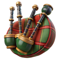 immaculate coastal Bagpipes, full set, tartan fabric, studio lighting, front view, render, isolateon transparent background,high-resolution product photography handcrafted png