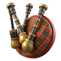 coveteorganic Bagpipes, full set, tartan fabric, studio lighting, front view, render, isolateon transparent background,high-resolution product photography refined png