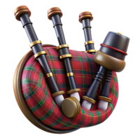 extraordinary classic Bagpipes, full set, tartan fabric, studio lighting, front view, render, isolateon transparent background,high-resolution product photography luxury png