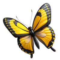 immaculate memorable Swallowtail butterfly, yellow anblack wings, long tail streamers, studio lighting, side view, photorealistic, isolateon transparent background,high-resolution product photography png