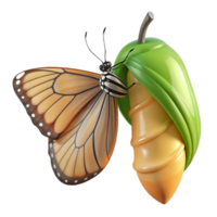magnificent iconic Butterfly emerging from chrysalis, partially unfoldewings, studio lighting, front view, photorealistic, isolateon transparent background,high-resolution product photography png