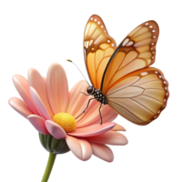 nostalgic sumptuous Butterfly, feeding on a flower flower removein post, soft lighting, side view, photorealistic, isolateon transparent background,high-resolution product photography detailed png