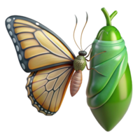 notable tropical Butterfly emerging from chrysalis, partially unfoldewings, studio lighting, front view, photorealistic, isolateon transparent background,high-resolution product photography impeccable png