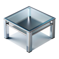 exemplary nordic Square glass coffee table, chrome legs, reflective surface, studio lighting, top-down view, isolateon transparent background,high-resolution product photography flawless png