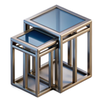 memorable impressionist Small nesting tables, metal anglass, geometric design, studio lighting, isolateon transparent background,high-resolution product photography original png
