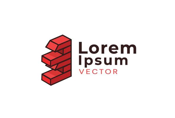 3D red color brick logo design