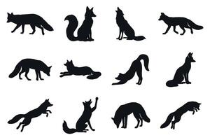 Set Of Fox Silhouettes Various Poses And Actions Isolated On White Background For Wildlife And Nature Designs vector