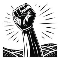Raised fist with shining rays. vector